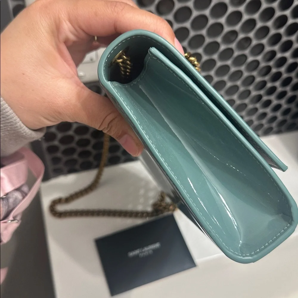 RARE COLOR💎Saint Laurent Kate Patent Leather Crossbody Bag Vintage Sage YSL Kate - Picture 11 of 16